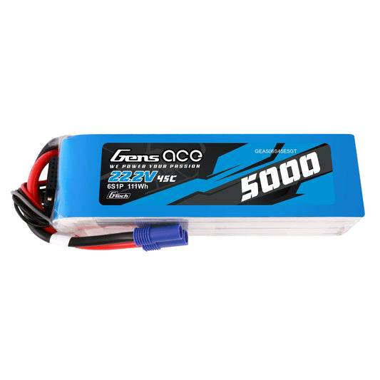 Gens Ace G-Tech 5000mAh 22.2V 45C 6S1P Lipo Battery Pack with EC5 Plug