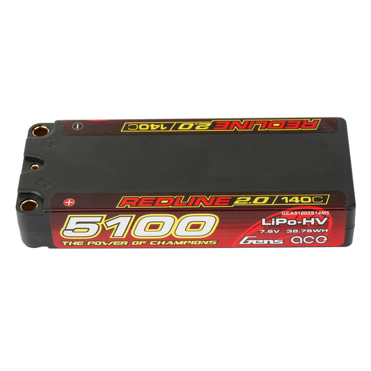 Gens Ace Redline 2.0 Series 5100mAh 2S 7.6V 140C HardCase 134# HV Lipo Battery