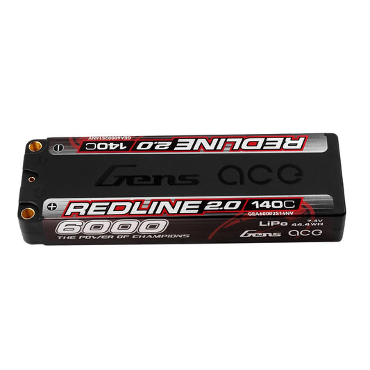 Gens Ace Redline 2.0 6000mAh 7.4V 140C 2S HardCase 131# Lipo Battery