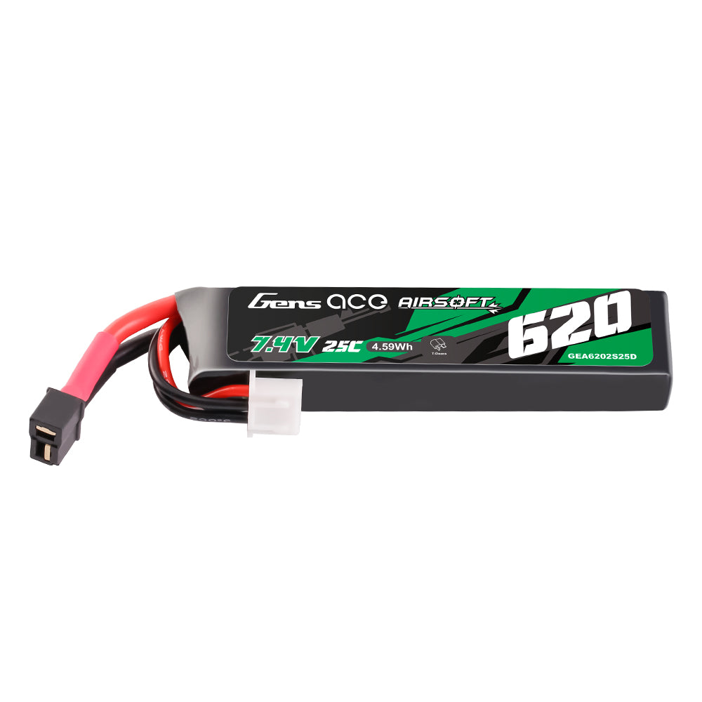 Gens Ace 25C 620mAh 2S1P 7.4V Airsoft Gun Lipo Battery with Mini Deans(T) Plug