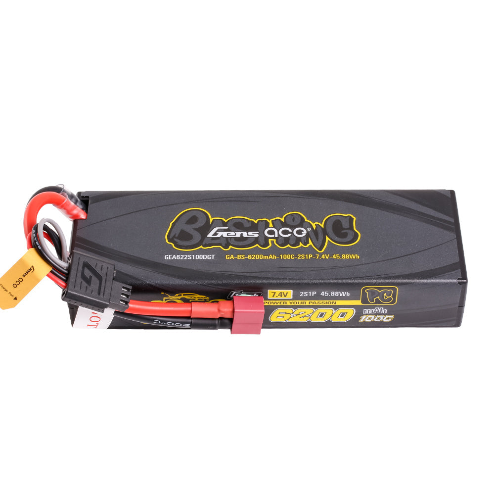 Gens Ace Bashing 6200mah 2s 7.4V 100C Hardcase LiPo Battery with Deans Plug
