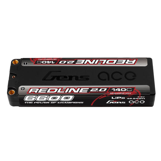 Gens Ace Redline 2.0 Series 6600mAh 7.4V 140C 2S1P HardCase 57# Lipo Battery