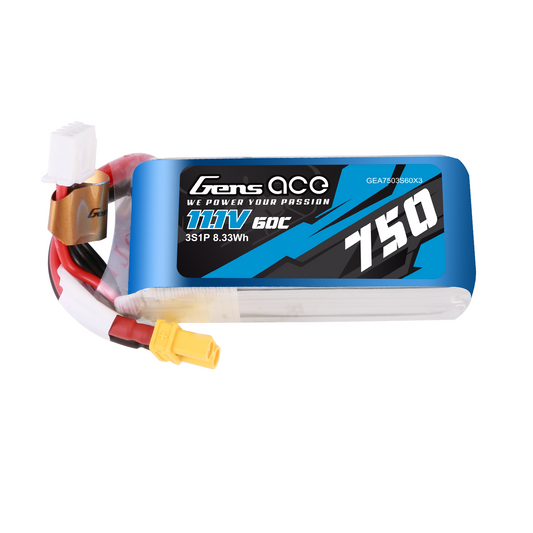 Gens Ace 750MAH 11.1V 60C 3S1P LIPO BATTERY PACK WITH XT30