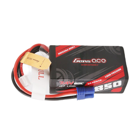 Gens Ace 850mAh 7.4V 2S1P 60C Lipo Battery Pack with EC2 Plug
