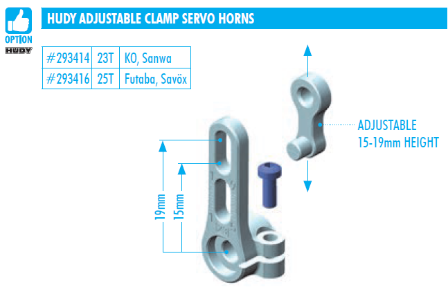 ALU ADJUSTABLE CLAMP STEERING SERVO HORN - FUTABA, SAVOX - 25T