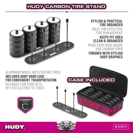 HUDY CARBON TIRE STAND 4x + HARD CASE - 1/10 ELECTRIC TC